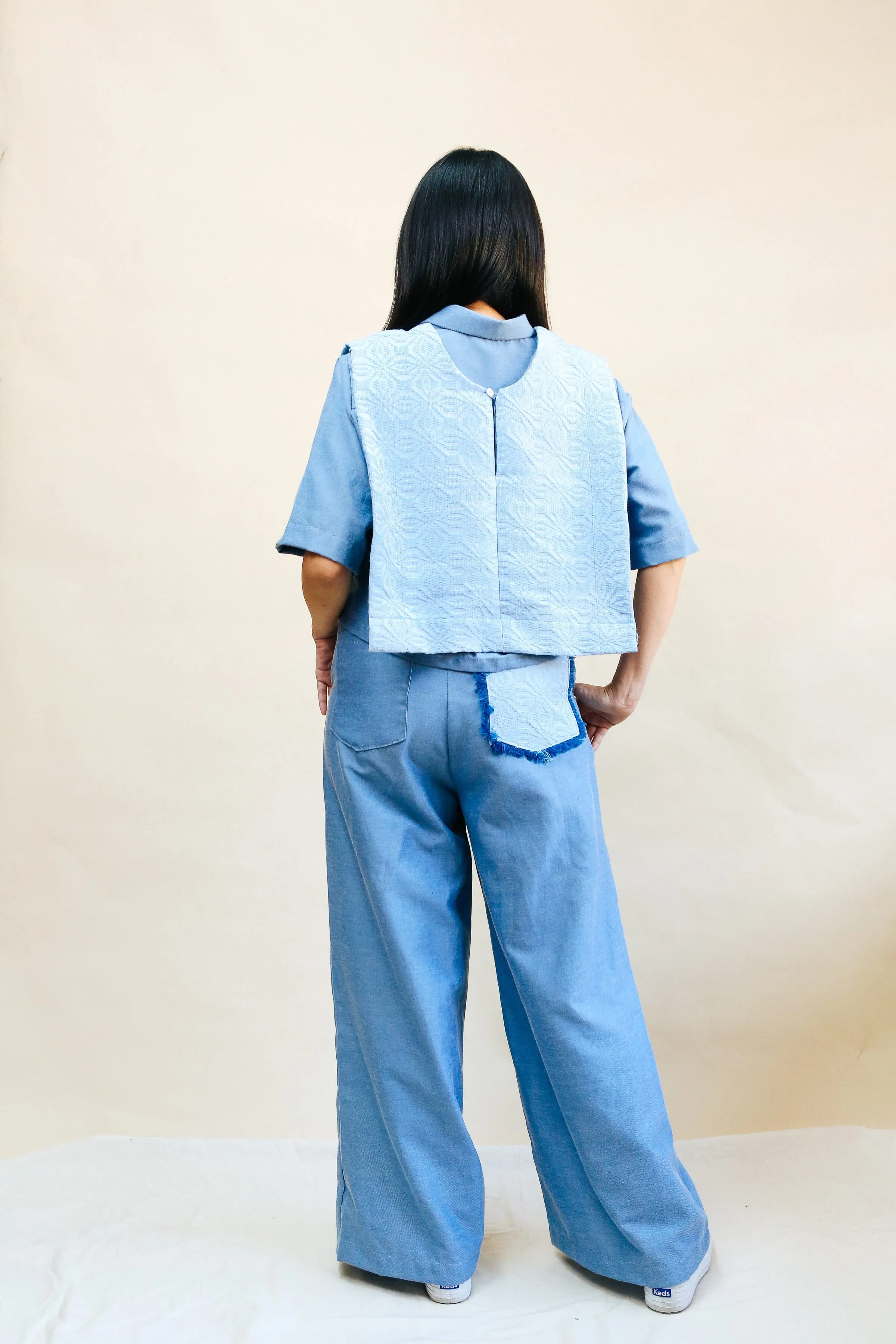 [Ready Today] Striped Wide-Legged Pants Chambray & Binetwagan