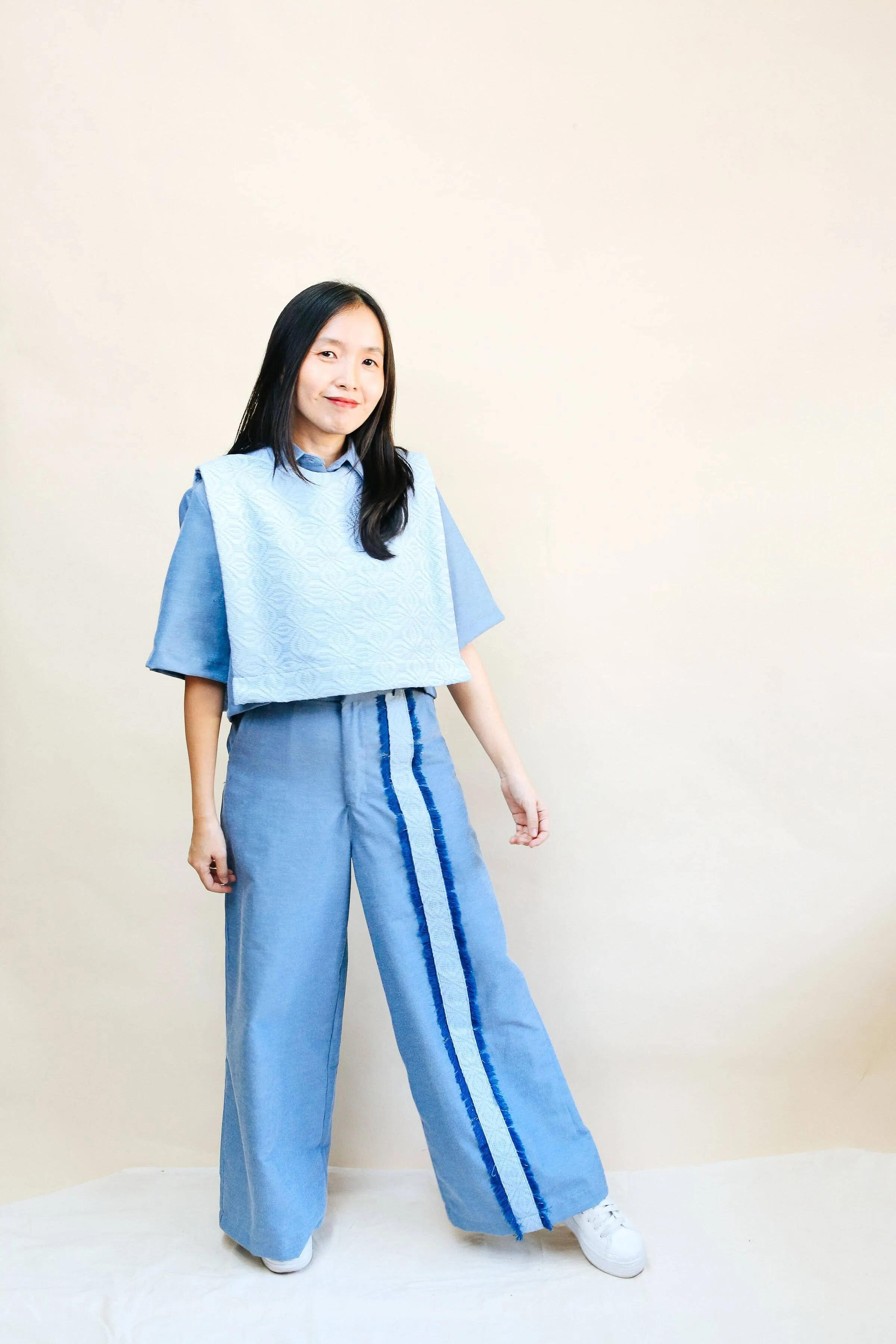 [Ready Today] Striped Wide-Legged Pants Chambray & Binetwagan