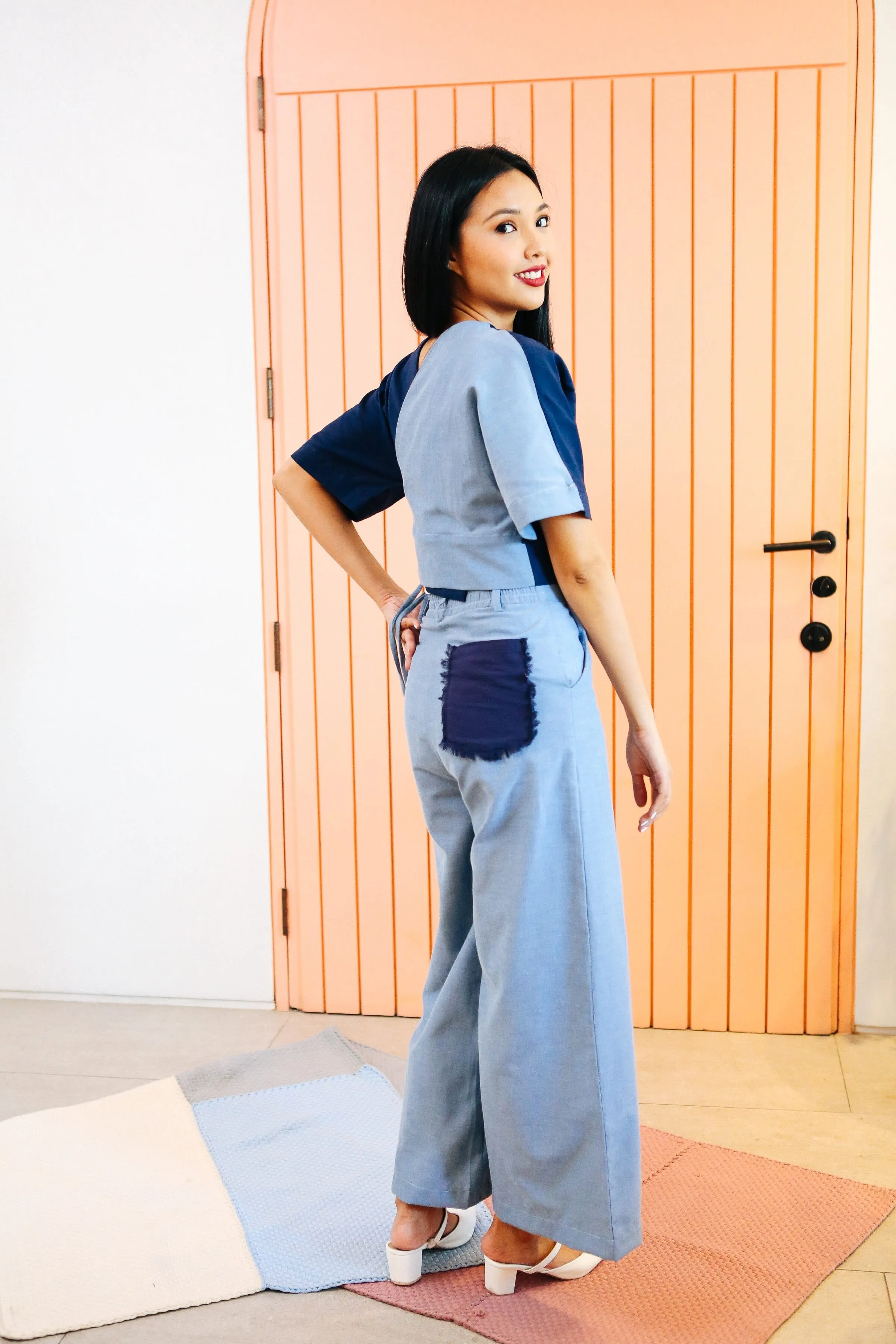 [Ready Today] Striped Wide-Legged Pants Chambray