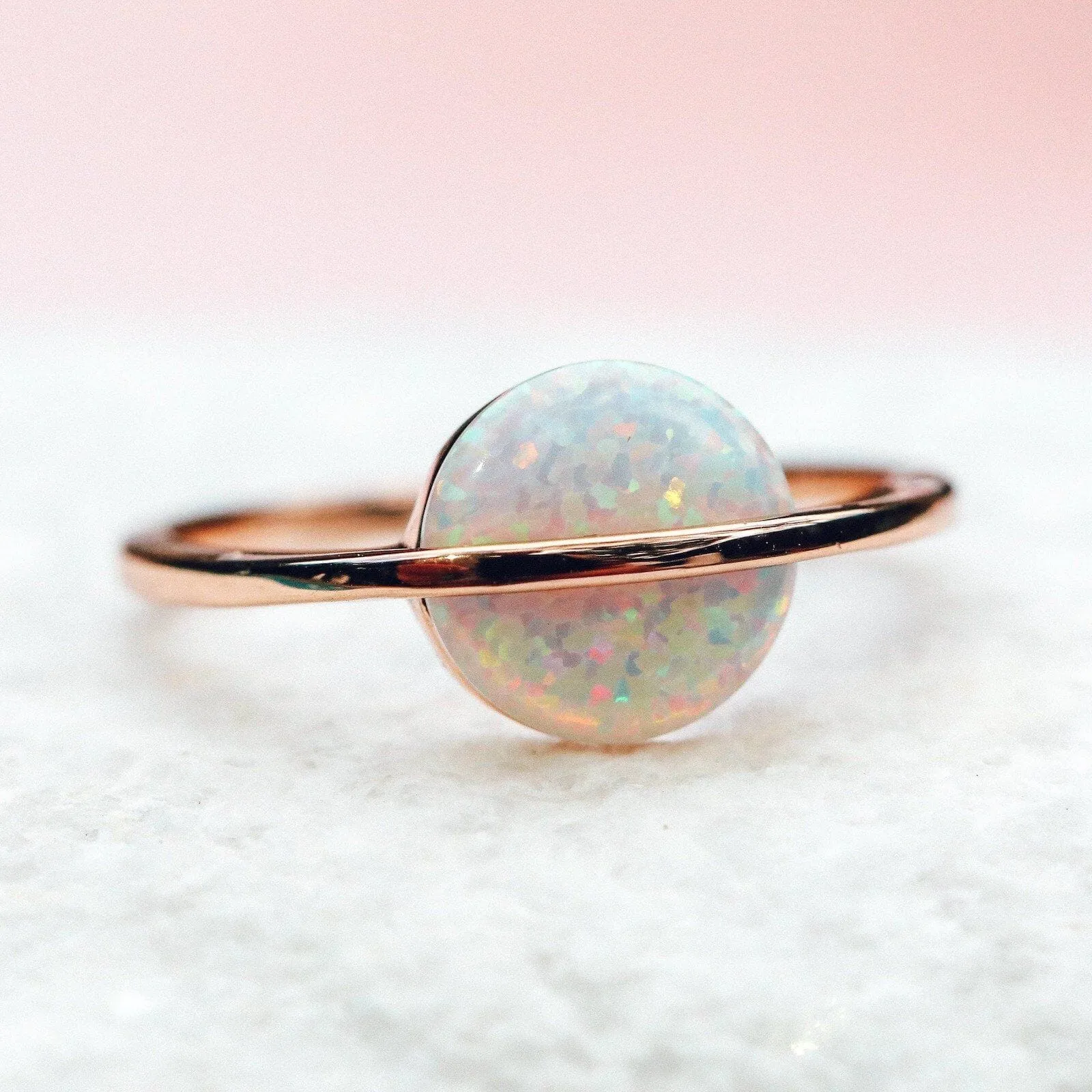 Rose Gold Opal Saturn Ring