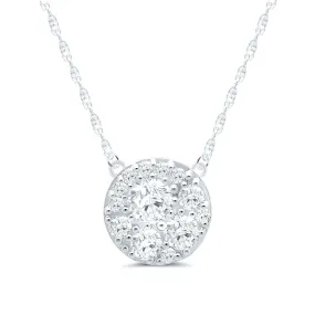 Round White Gold Diamond Cluster Pendant Necklace, 0.25 cttw