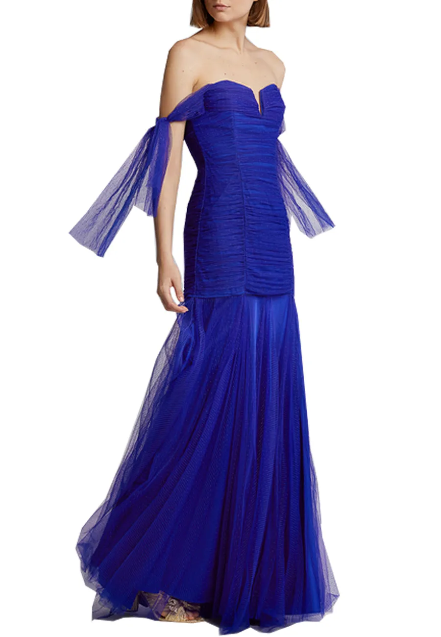 Royal Blue Good Vibes Off Shoulder Plunging Gown (UK 6)