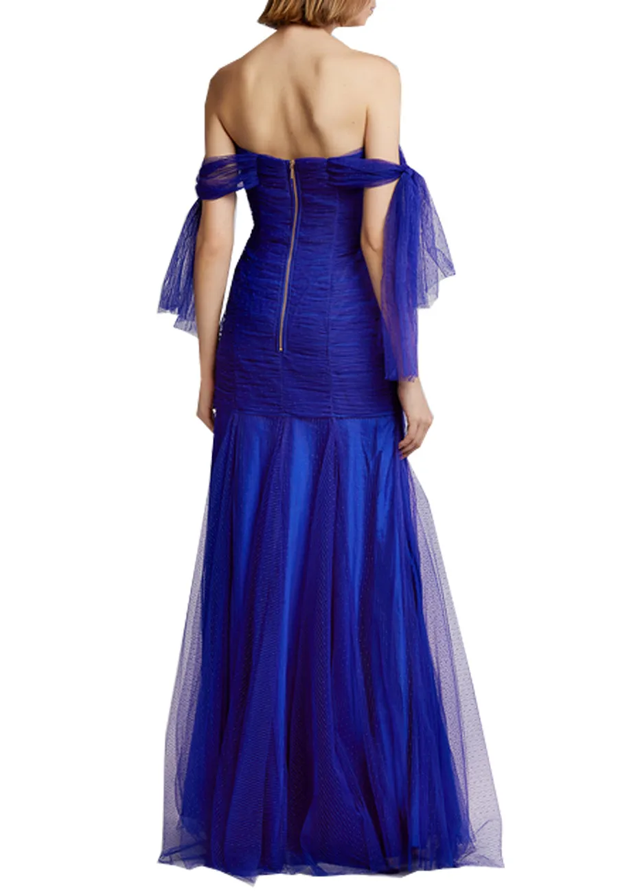 Royal Blue Good Vibes Off Shoulder Plunging Gown (UK 6)