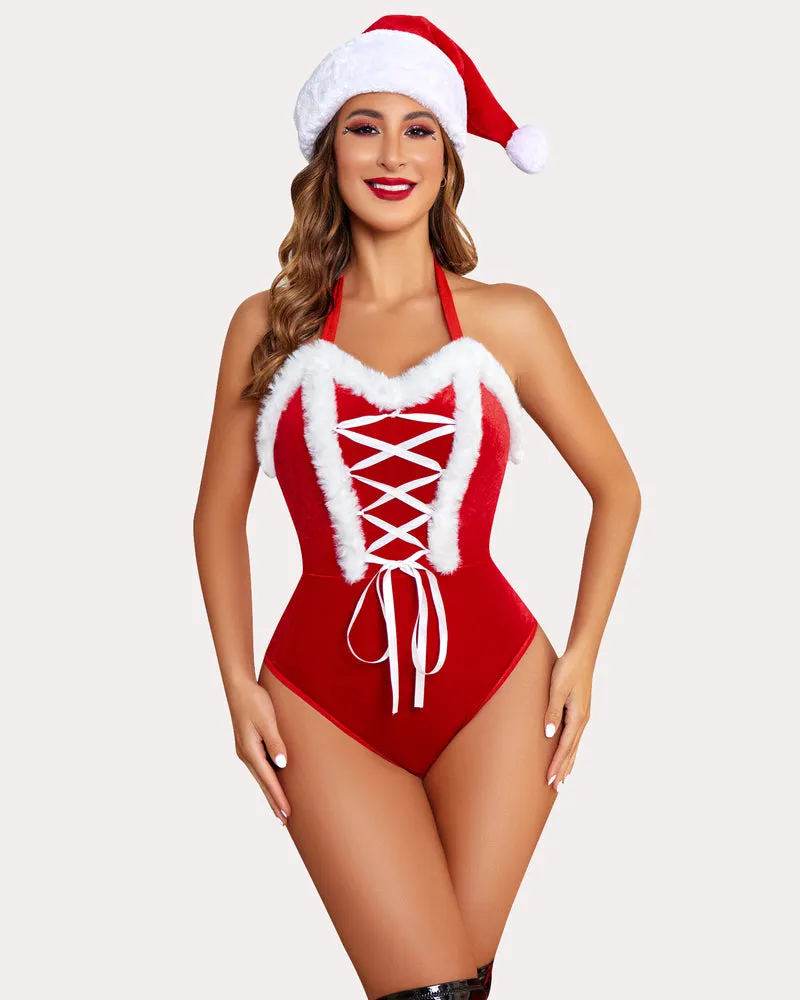 Santa Teddy Lingerie Criss Cross One Piece