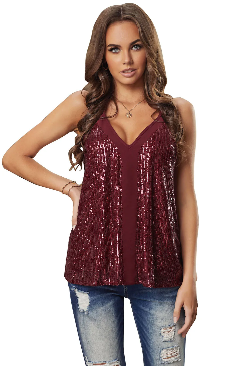 Sexy Contrast Sequin Camisole