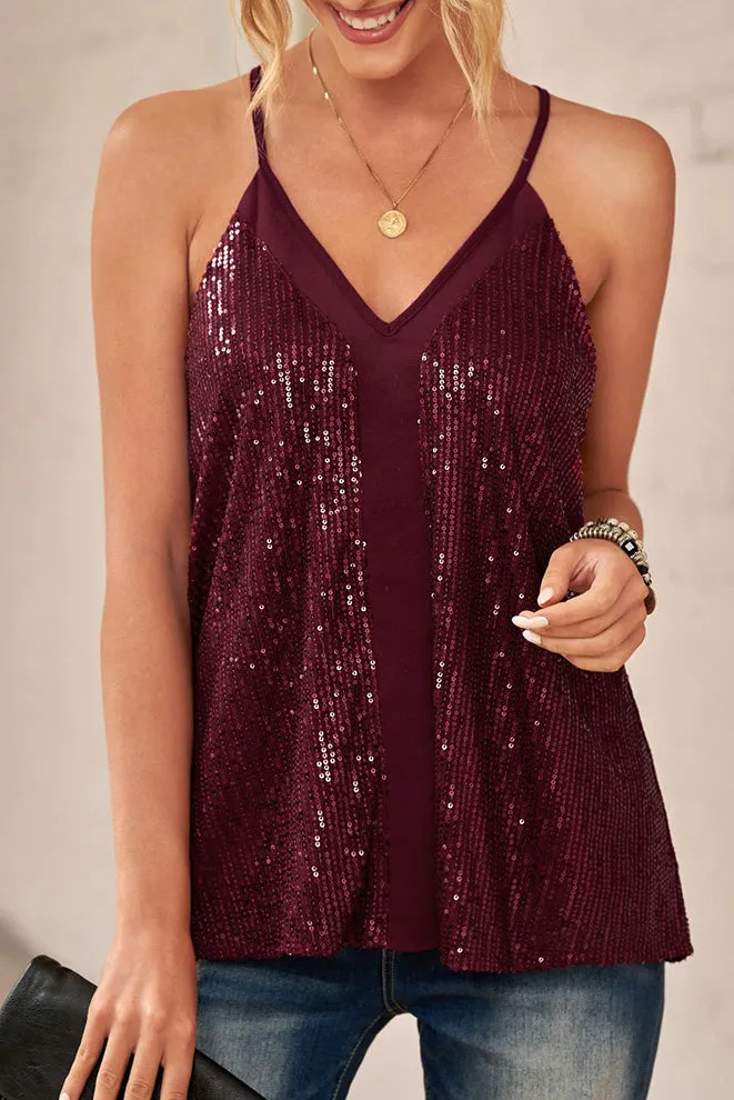 Sexy Contrast Sequin Camisole