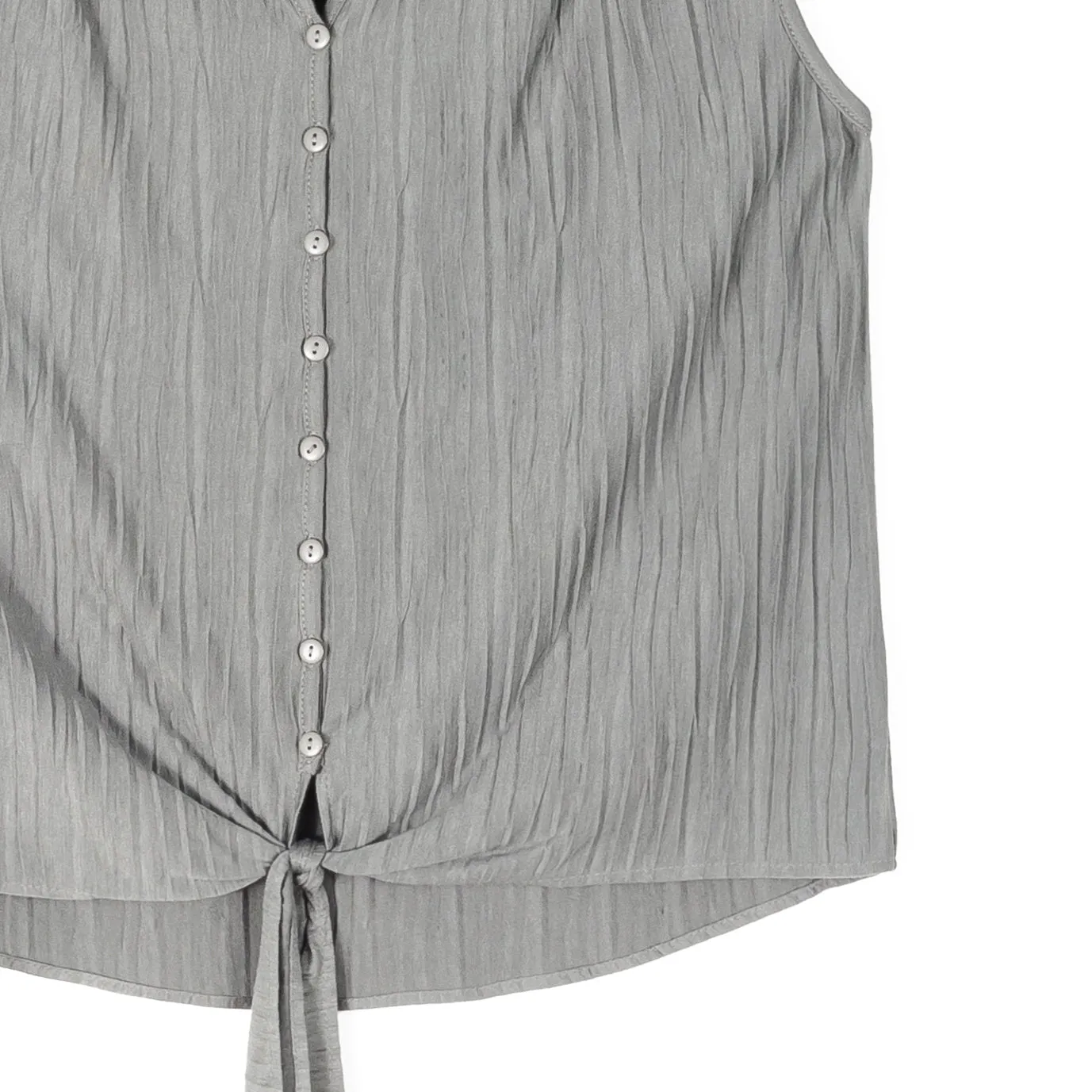 Soft Pleat Knit - Sleeveless Button Down Tie Hem Top - Olive - Final Sale!