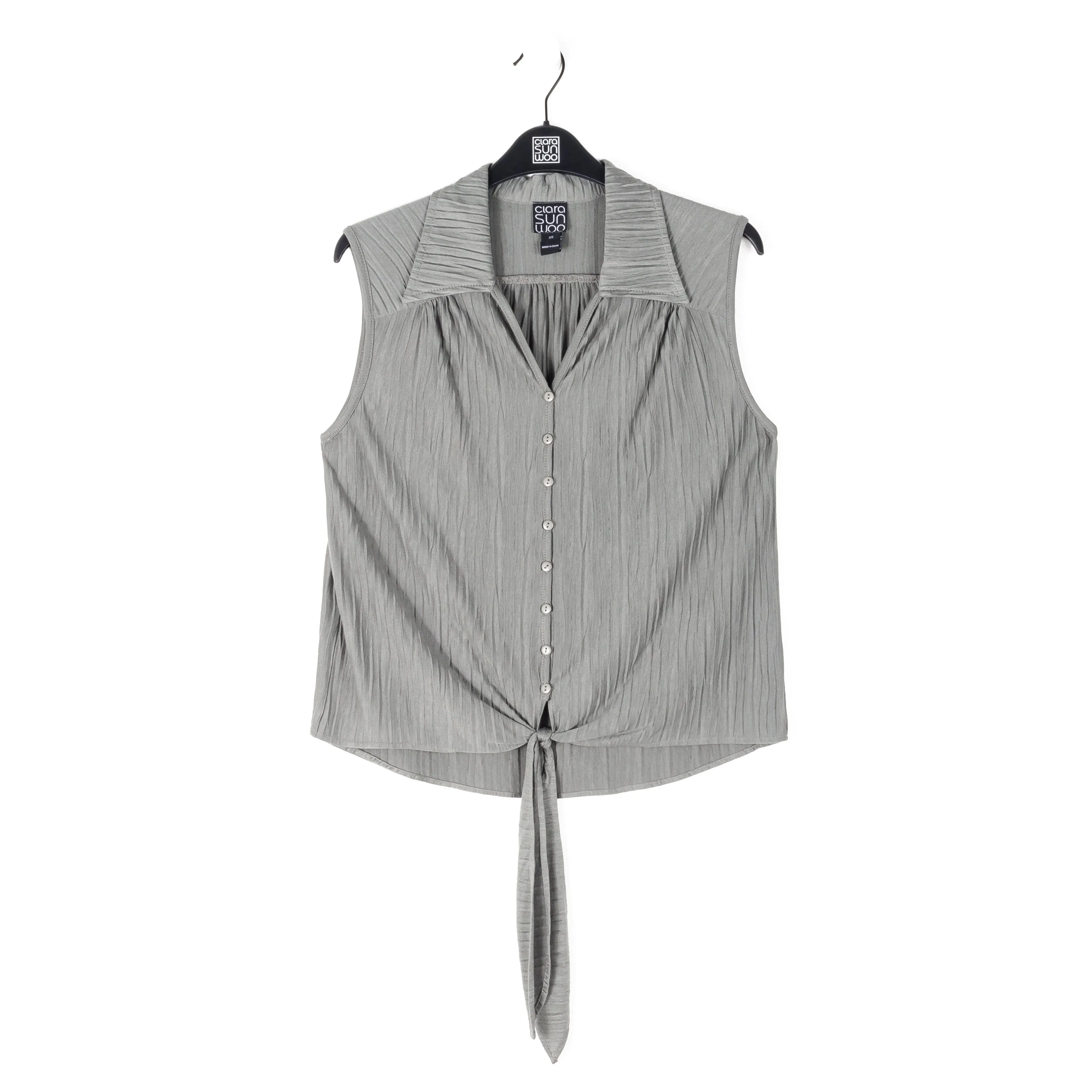 Soft Pleat Knit - Sleeveless Button Down Tie Hem Top - Olive - Final Sale!