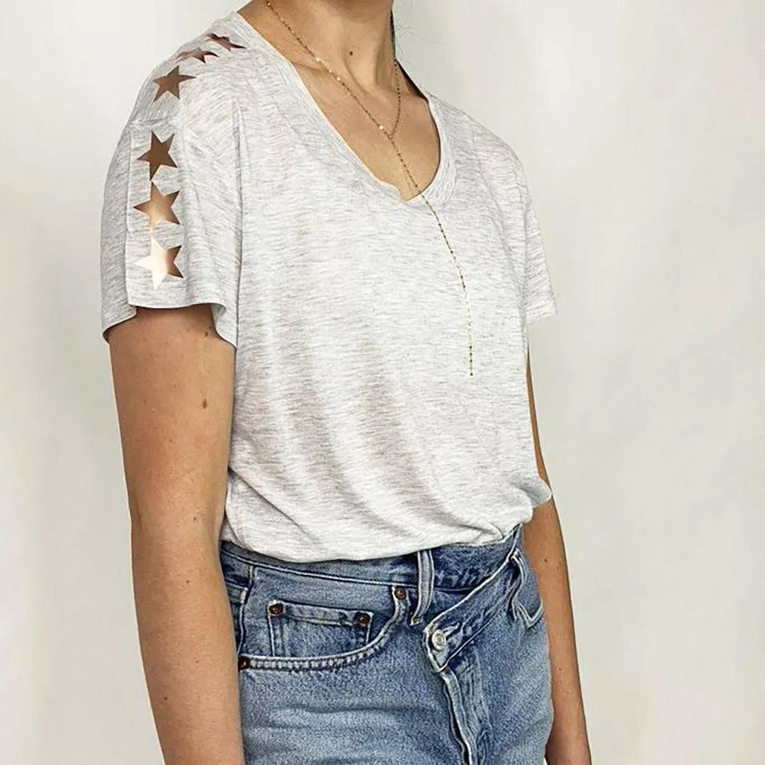 Stacy T-Shirt Lt Grey - Rose Gold Stars