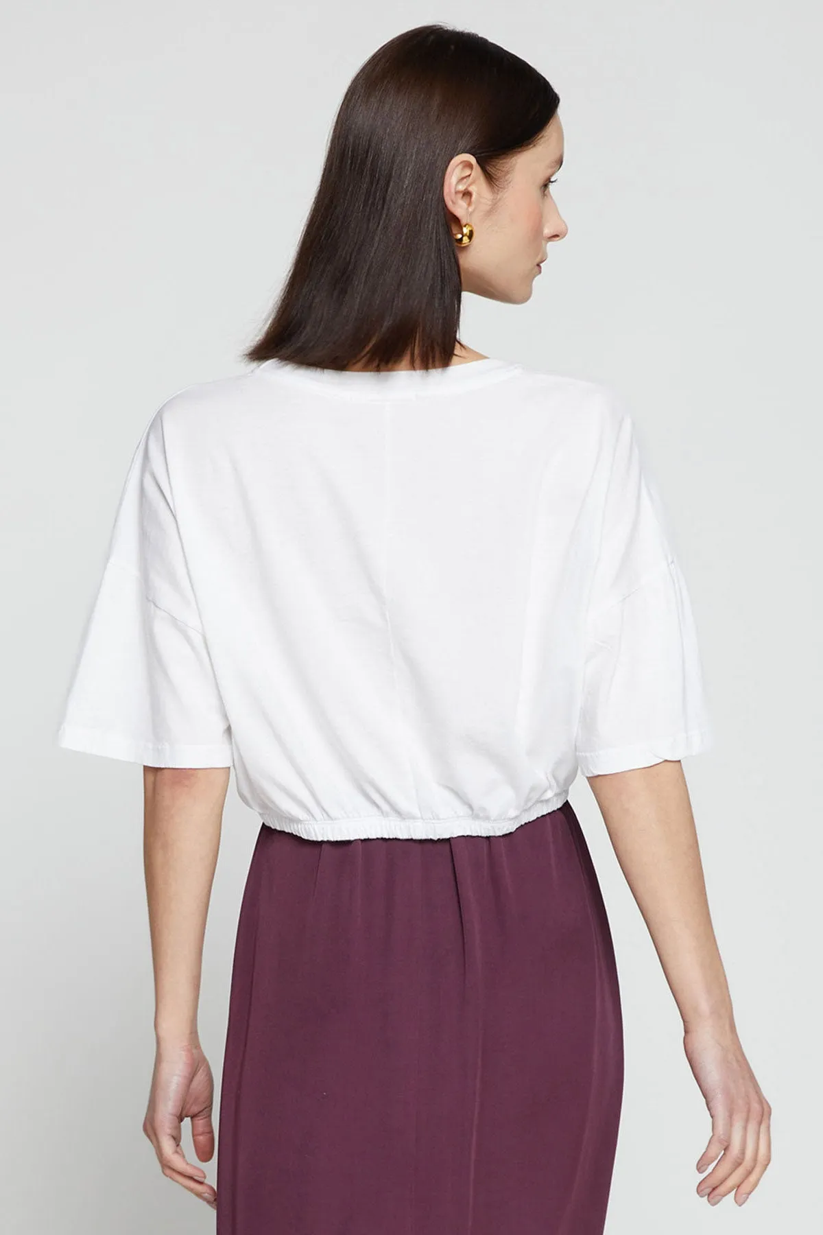 Stateside Cloud Jersey Cropped Elastic Hem Top in White