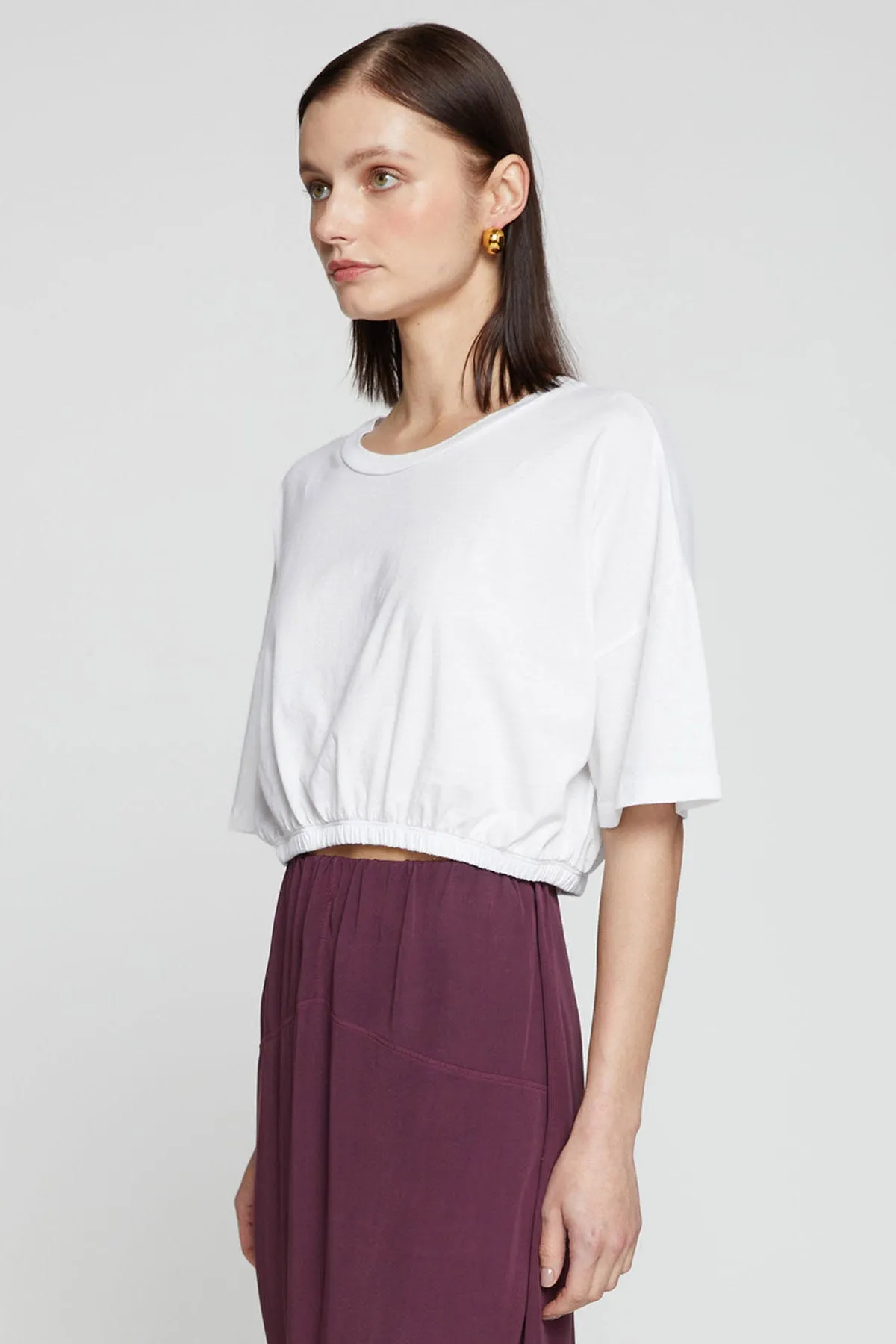 Stateside Cloud Jersey Cropped Elastic Hem Top in White