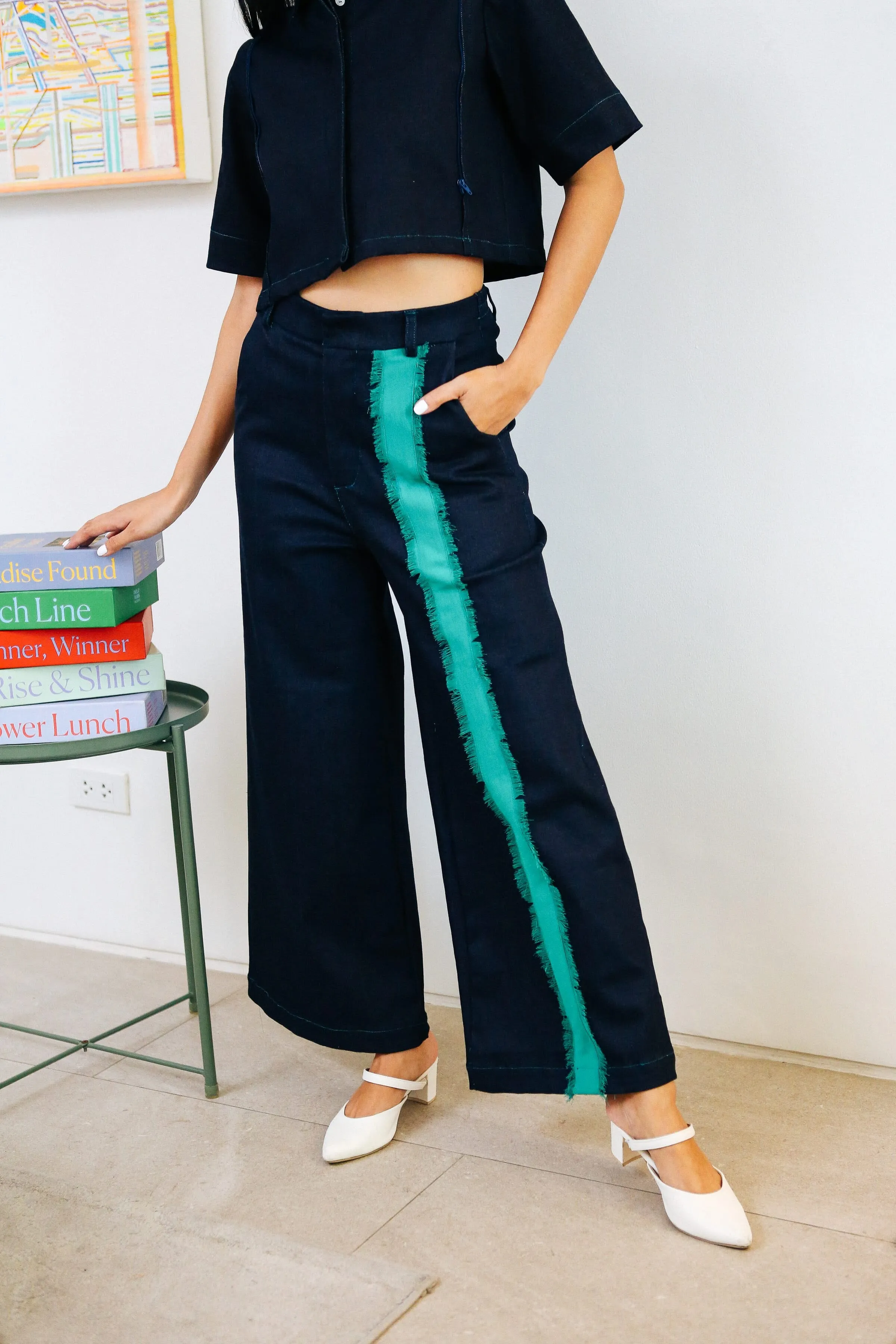 Striped Wide-Legged Pants Denim