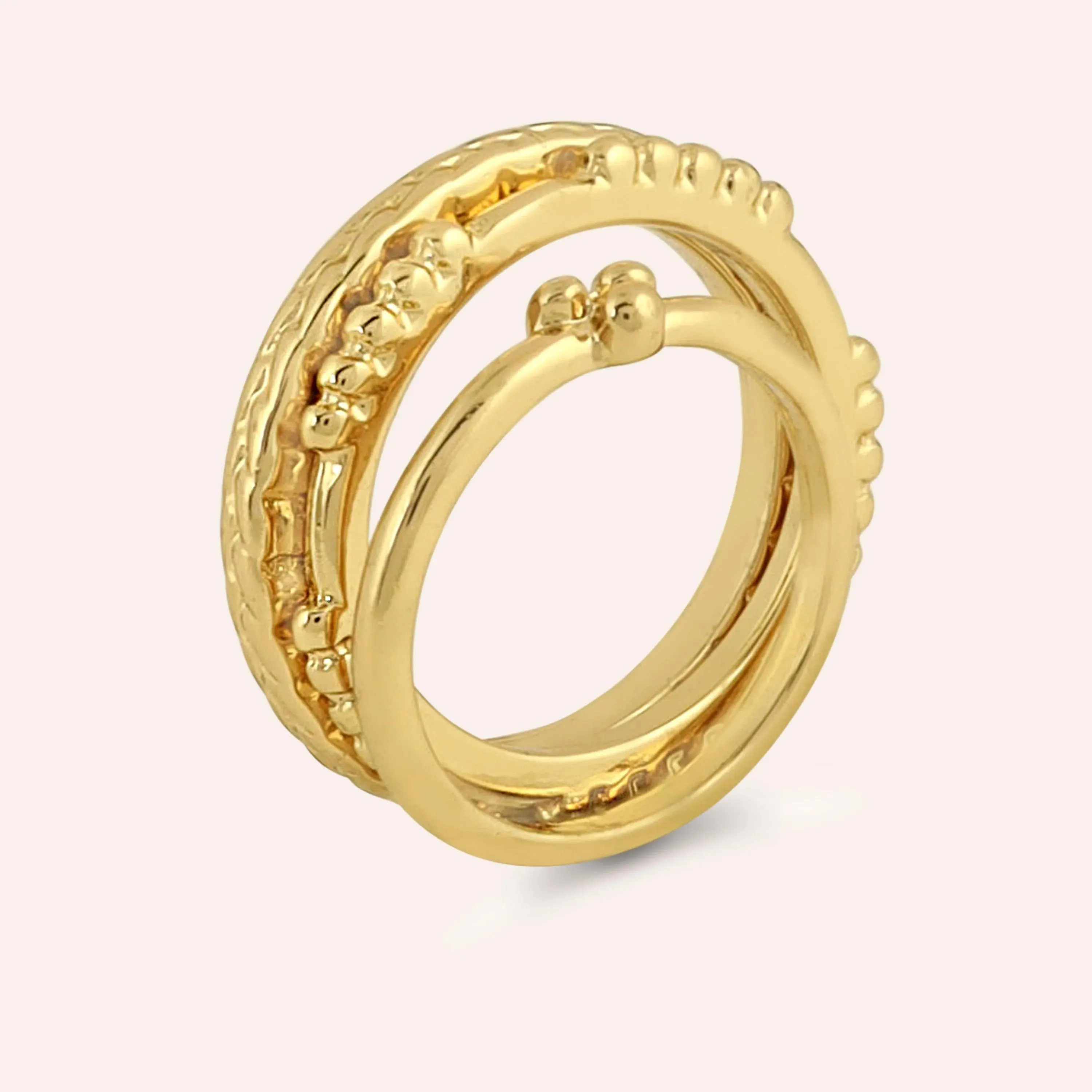 TFC 24K Lovely Lattice Gold Plated Ring Stack