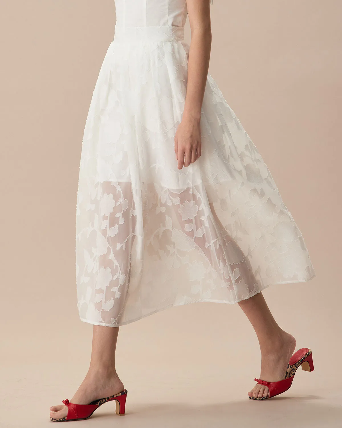 The White Jacquard Midi Skirt