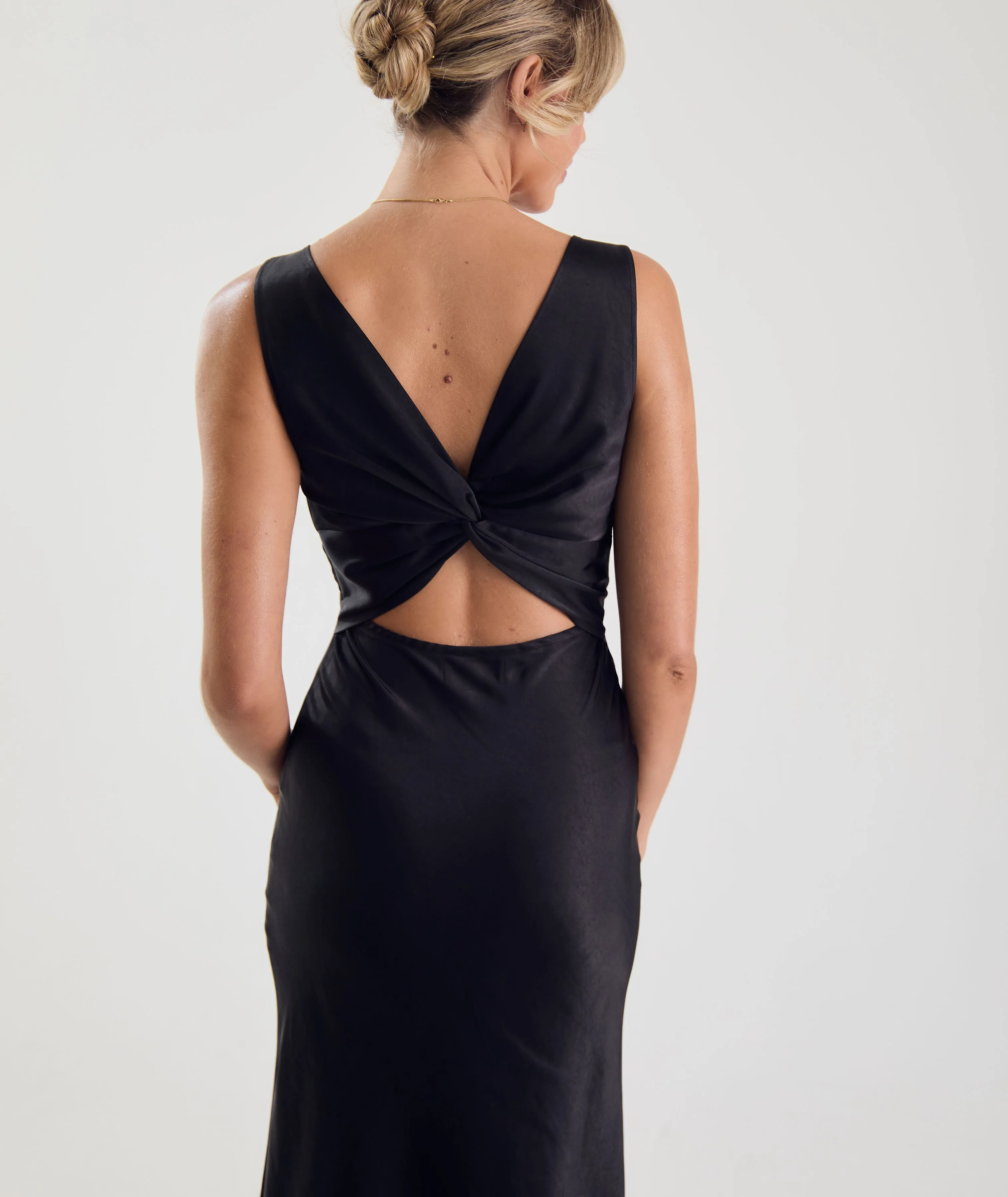 Twist Back Satin Bridesmaid Dress - Black