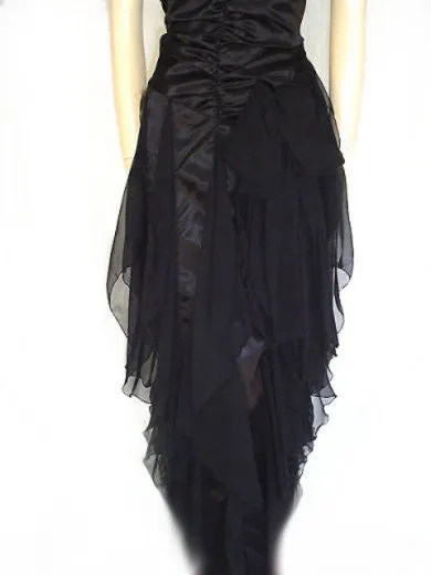 *VINTAGE 50s SWEETHEART BLACK SATIN & CHIFFON STRAPLESS EVENING GOWN WITH METAL ZIPPER