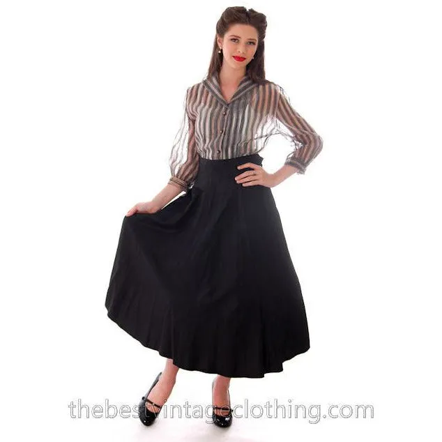 Vintage Black Taffeta Full Skirt 1940s 29" Waist