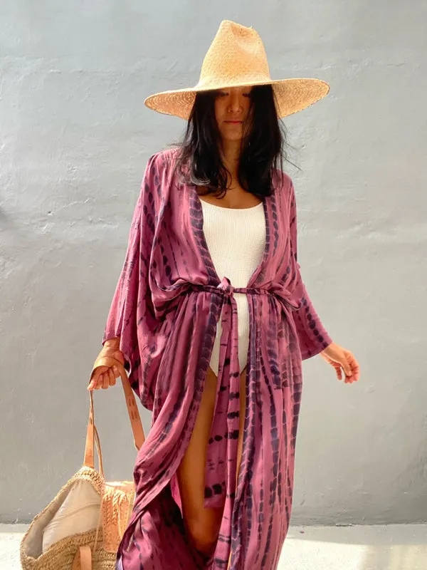 Women's Floor Length Bohemian Beach Cover Up With Tie Belt