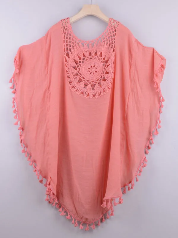 Women's Hollow Loose Fitting Beach Cover Up With Tassels