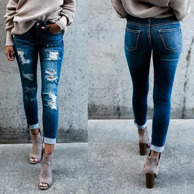 Women's Pencil Jeans Skinny Ripped Jeans Boyfriend Jeans Denim Pants