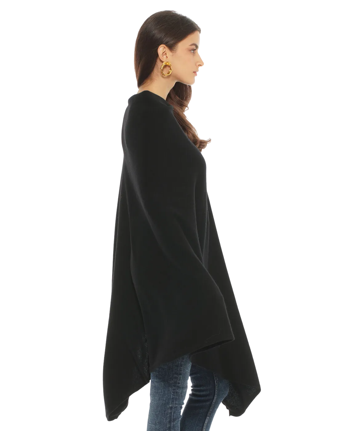 Women's Pure Cashmere Poncho Black