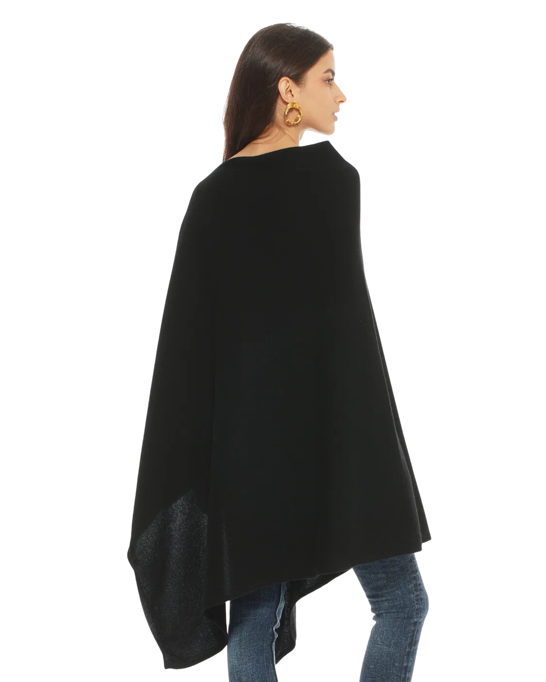 Women's Pure Cashmere Poncho Black